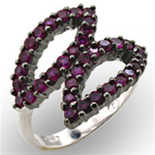 32512 - Rhodium + Ruthenium 925 Sterling Silver Ring with Synthetic Garnet in Ruby - Alamode