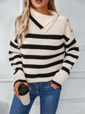 Buttoned Striped Long Sleeve Sweater - Trendsi