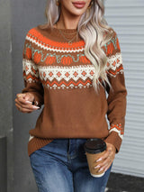 Angel Wings Geometric Round Neck Long Sleeve Sweater - Trendsi - Flyclothing LLC