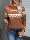Angel Wings Geometric Round Neck Long Sleeve Sweater - Trendsi