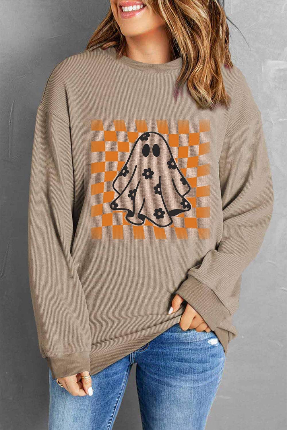 Ghost Round Neck Long Sleeve Sweatshirt - Trendsi - Flyclothing LLC