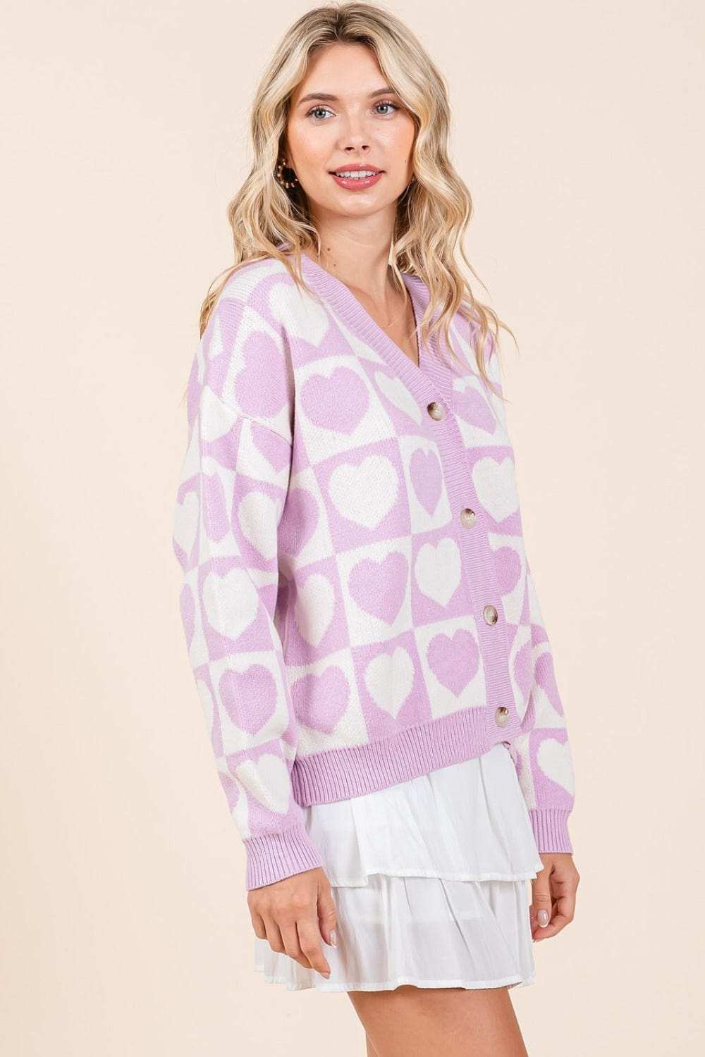 Mittoshop Checkered Heart Button Down Cardigan - Trendsi - Flyclothing LLC