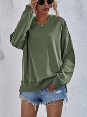 Dropped Shoulder Slit Hoodie - Trendsi