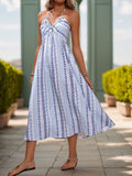 Tied Printed Halter Neck Sleeveless Midi Dress - Trendsi