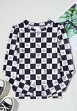 Checkered Mock Neck Long Sleeve Top - Trendsi - Flyclothing LLC