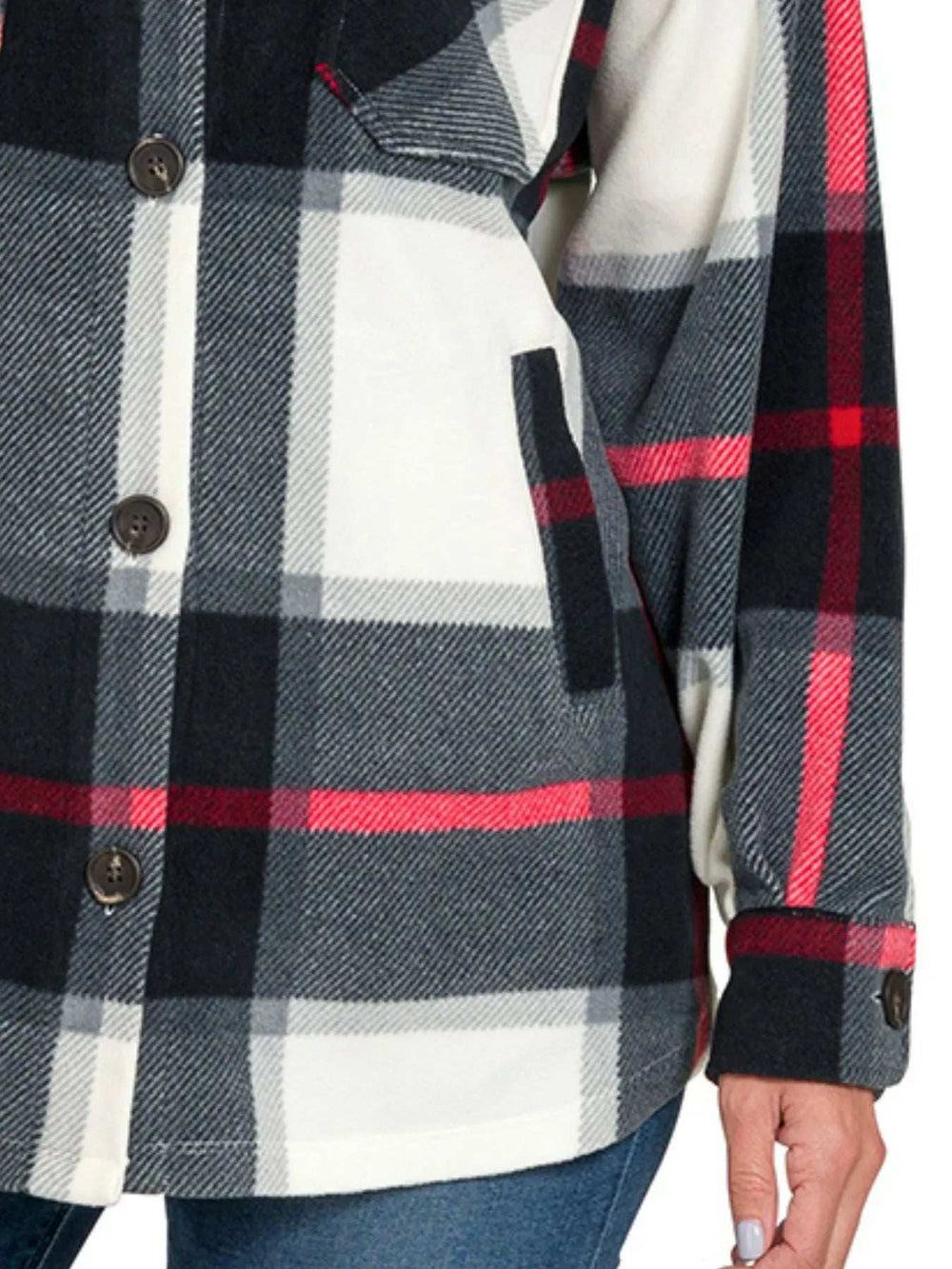 Zenana Oversized Plaid Fleece Shacket - Trendsi - Flyclothing LLC