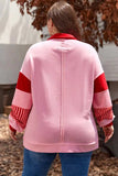 Plus Size Color Block Johnny Collar Long Sleeve Sweatshirt - Trendsi - Flyclothing LLC