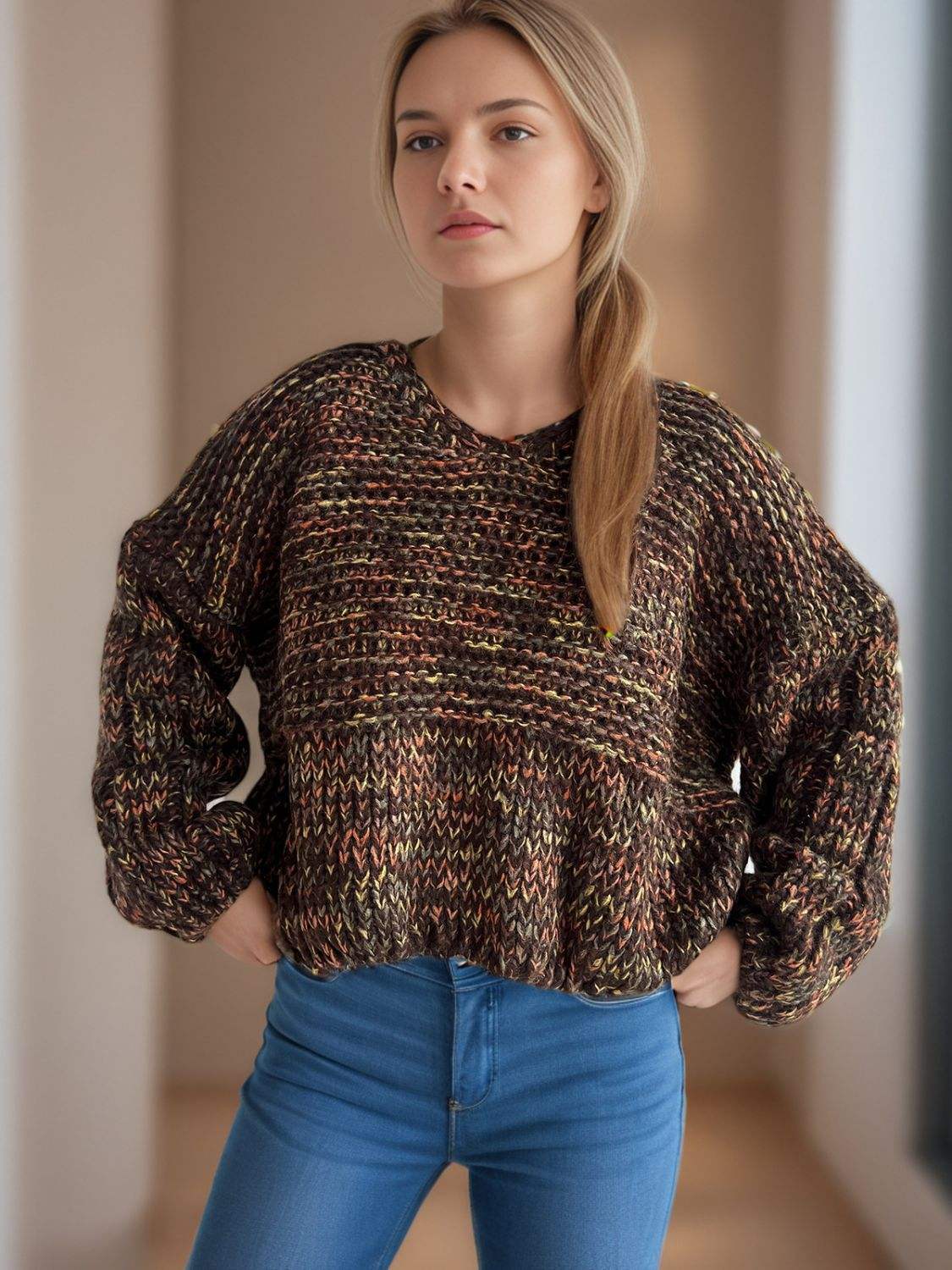 Dropped Shoulder Long Sleeve Sweater - Trendsi - Flyclothing LLC