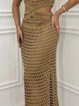 Cutout Slit Round Neck Sweater Dress - Trendsi - Flyclothing LLC