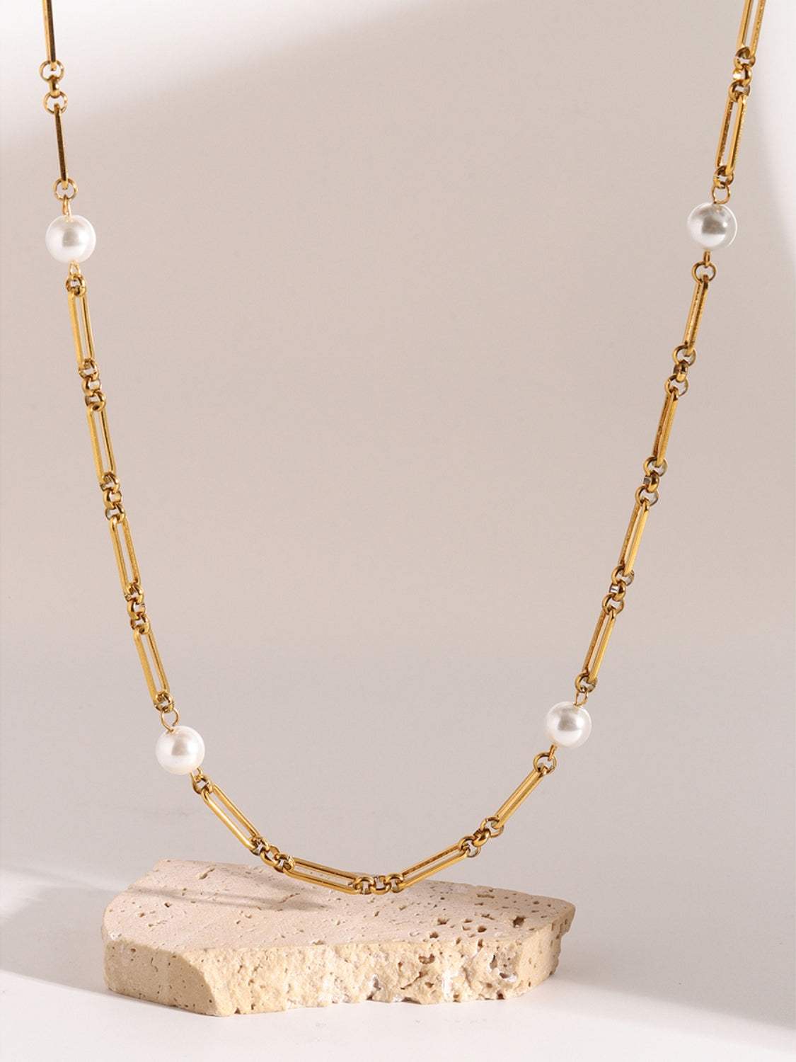 Stainless Steel Pearl Chain Necklace - Trendsi - Flyclothing LLC