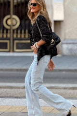 Sequin Zip Up Long Sleeve Jacket - Trendsi - Flyclothing LLC