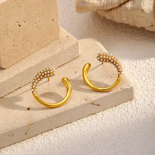 Pearl-Accented C-Hoop Earrings - Trendsi - Flyclothing LLC