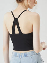 Grecian Neck Cropped Tank with Chest Pads - Trendsi - Flyclothing LLC