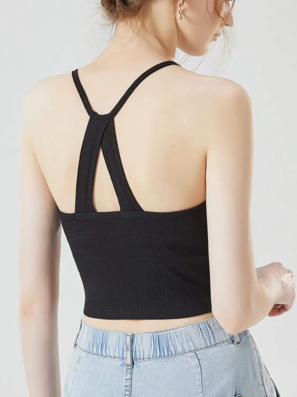 Grecian Neck Cropped Tank with Chest Pads - Trendsi - Flyclothing LLC