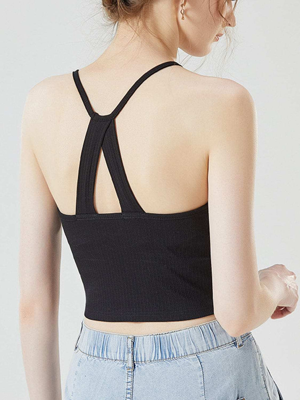 Grecian Neck Cropped Tank with Chest Pads - Trendsi - Flyclothing LLC