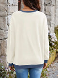 Contrast Round Neck Long Sleeve Sweatshirt - Trendsi - Flyclothing LLC