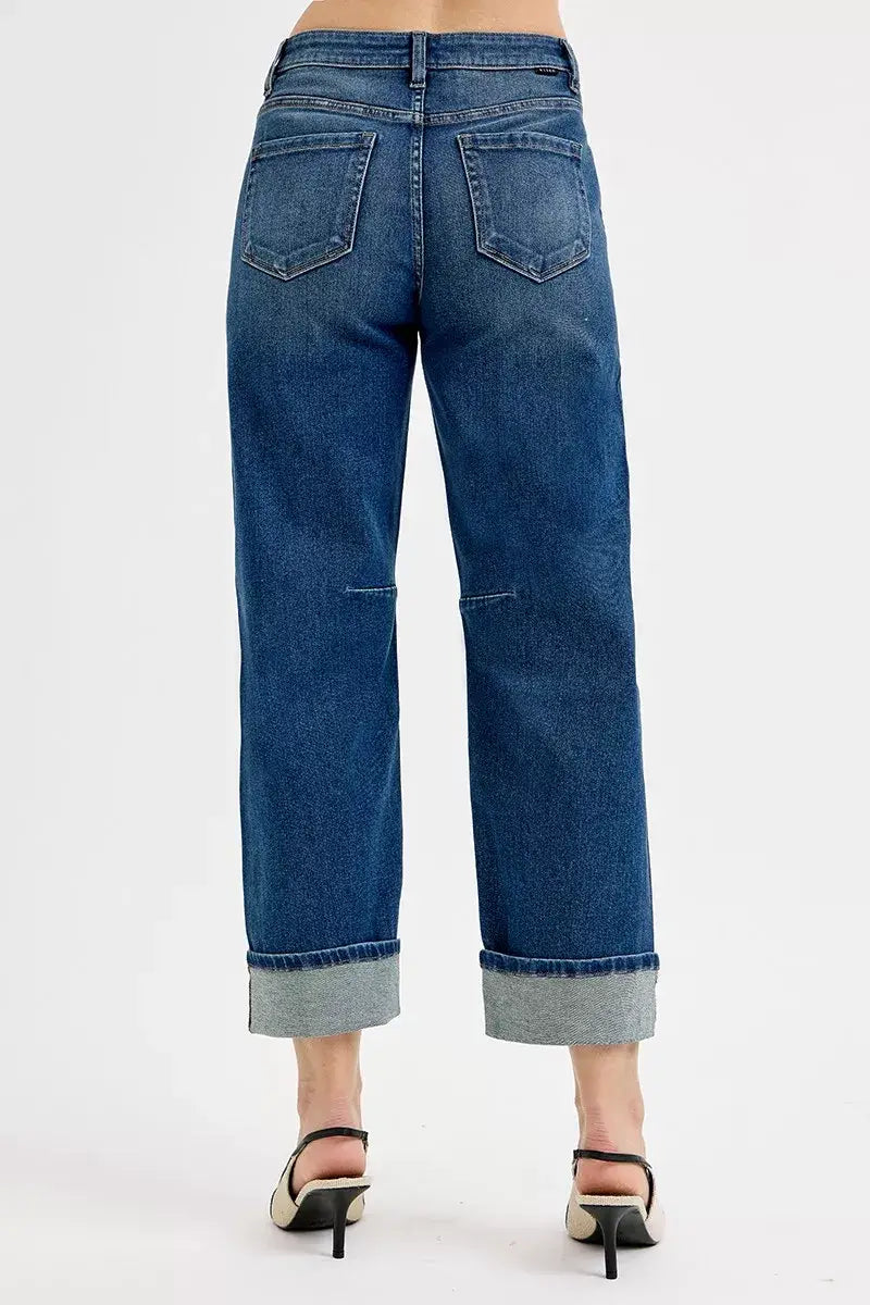 RISEN Slouchy Crop Barrel Cuffed Jeans - Trendsi - Flyclothing LLC