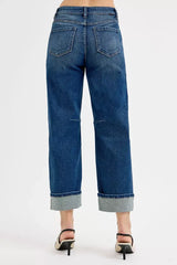RISEN Slouchy Crop Barrel Cuffed Jeans - Trendsi - Flyclothing LLC