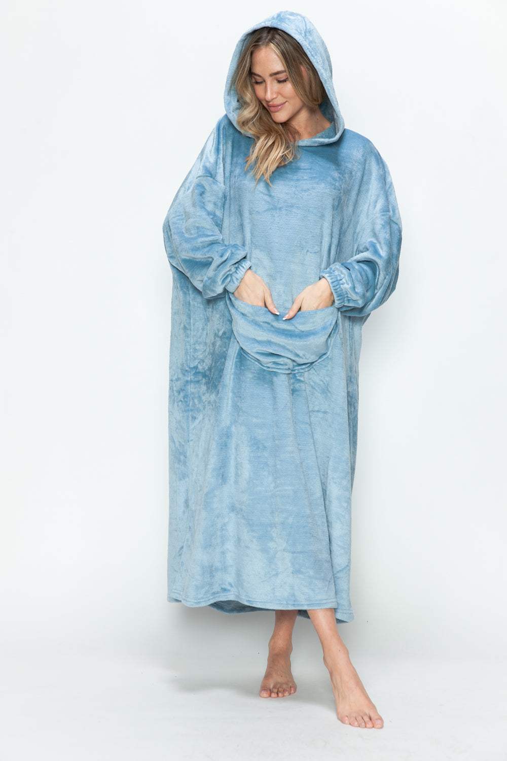Double Take Full Size Pocketed Hooded Midi Lounge Dress - Trendsi - Flyclothing LLC