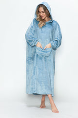 Double Take Full Size Pocketed Hooded Midi Lounge Dress - Trendsi