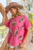 BiBi Game Day Sequins Patched Half Sleeves Top - Trendsi - Flyclothing LLC