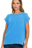 Zenana Woven Double Gauze Acid Washed Short Sleeve Top - Trendsi