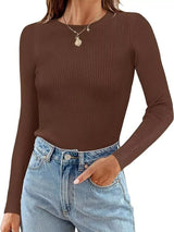 Ribbed Knit Slim Fit Long Sleeve T-Shirt - Trendsi - Flyclothing LLC