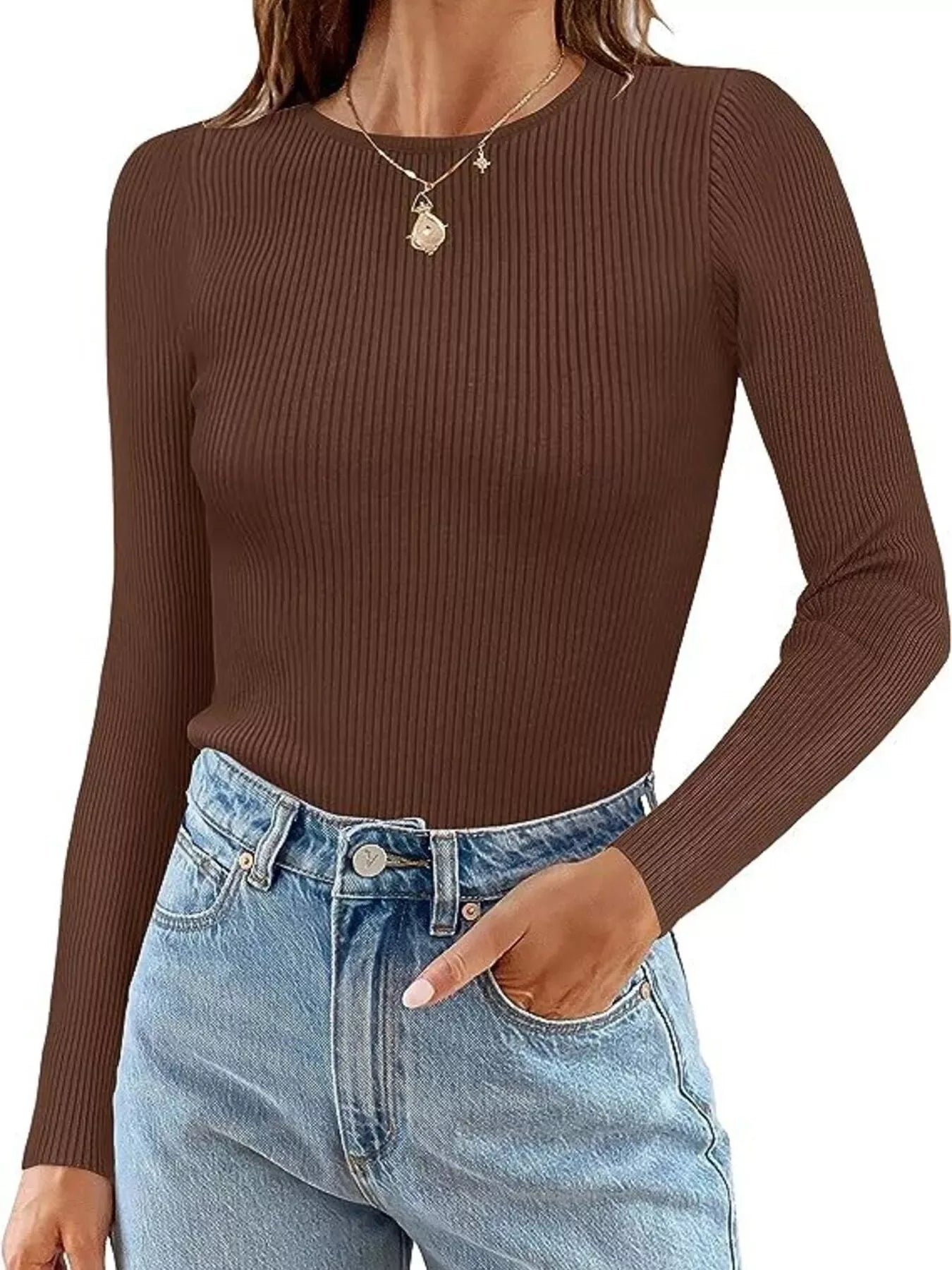 Ribbed Knit Slim Fit Long Sleeve T-Shirt - Trendsi - Flyclothing LLC