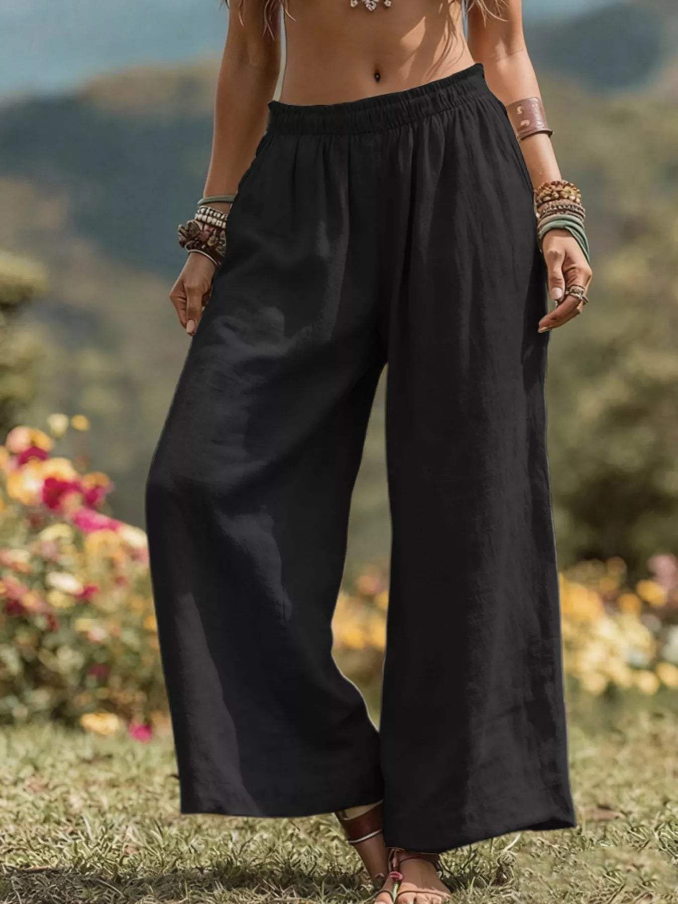 Full Size Bohemian Wide-Leg Pants Plus Size - Trendsi - Flyclothing LLC