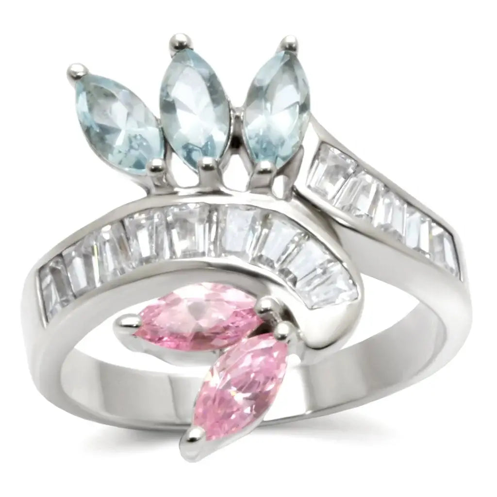 32814 - High-Polished 925 Sterling Silver Ring with AAA Grade CZ in Multi Color - Alamode - Flyclothing LLC