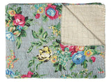 50" X 70" Pink Gray and Blue Kantha Cotton Floral Throw Blanket with Embroidery - Homeroots