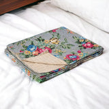 50" X 70" Pink Gray and Blue Kantha Cotton Floral Throw Blanket with Embroidery - Homeroots