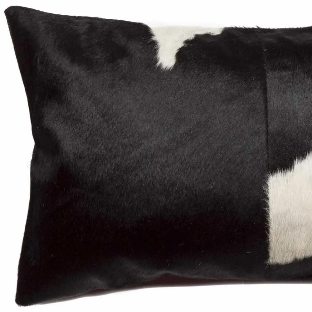 12" X 20" Black and White Cowhide Throw Pillow - Homeroots - Flyclothing LLC