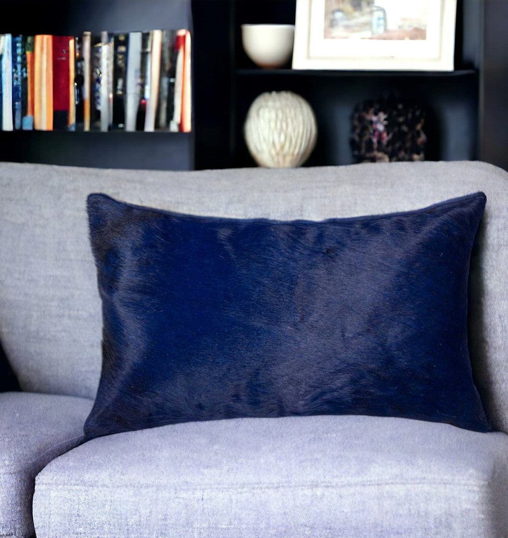 12" X 20" Navy Cowhide Throw Pillow - Homeroots