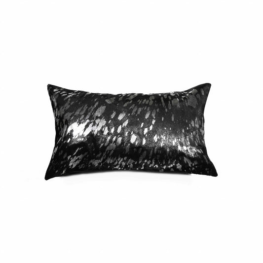 12" X 20" Black and Silver Cowhide Throw Pillow - Homeroots