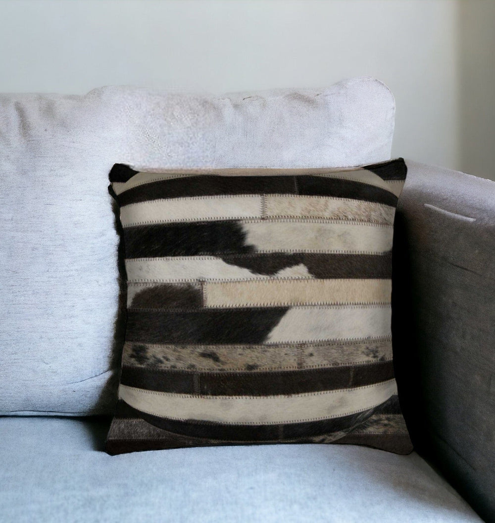 18" Black and White Cowhide Throw Pillow - Homeroots