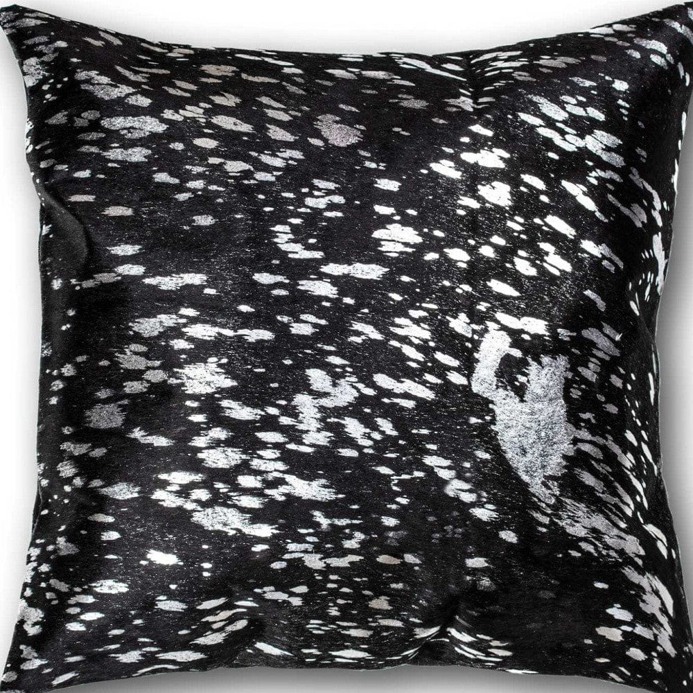 18" Black and Silver Cowhide Throw Pillow - Homeroots - Flyclothing LLC