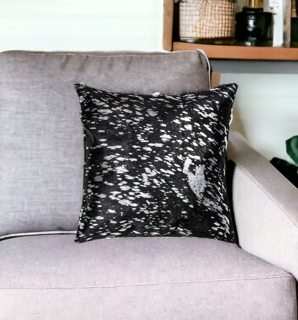 18" Black and Silver Cowhide Throw Pillow - Homeroots