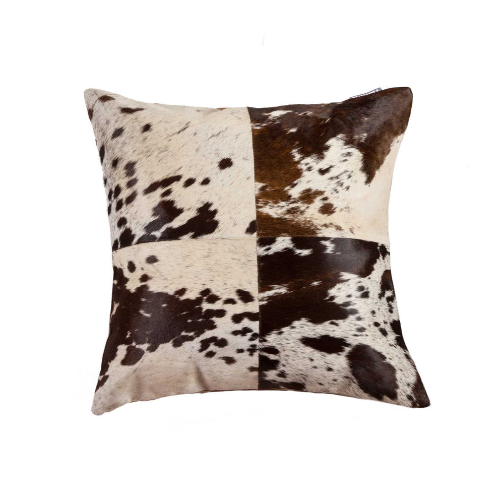 18" X 18" White and Brown Cowhide Pillow - Homeroots