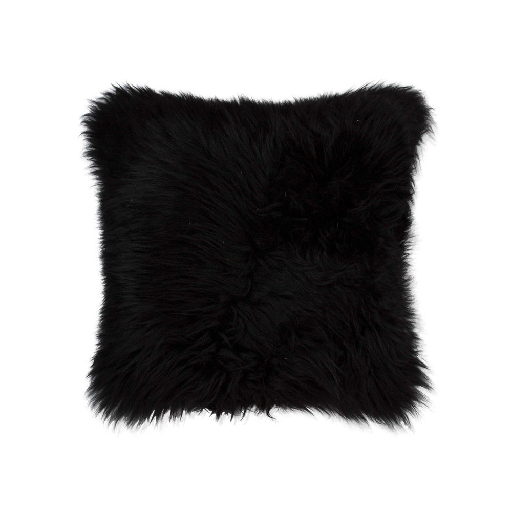 18" Black Sheepskin Throw Pillow - Homeroots