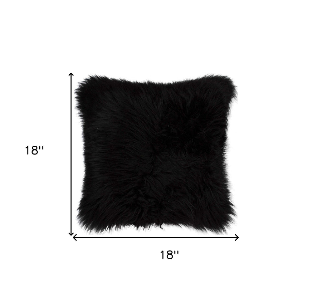 18" Black Sheepskin Throw Pillow - Homeroots - Flyclothing LLC