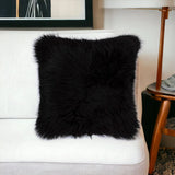 18" Black Sheepskin Throw Pillow - Homeroots