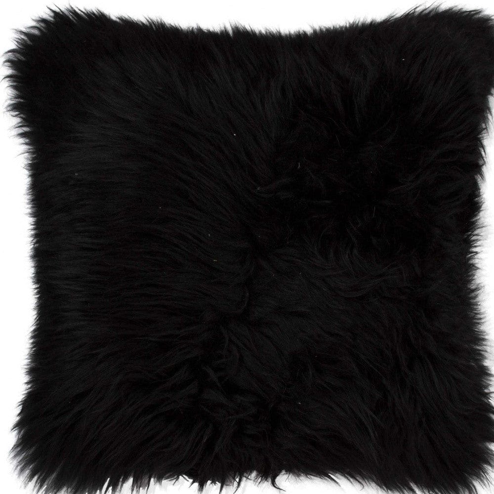18" Black Sheepskin Throw Pillow - Homeroots - Flyclothing LLC