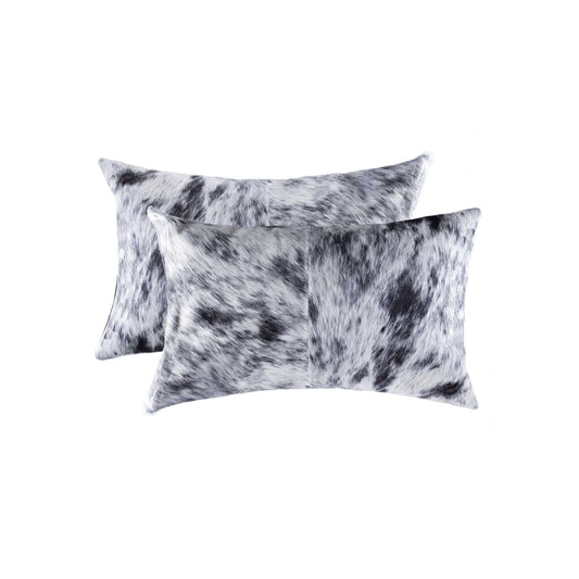 Set of Two 12" X 20" Black and White Cowhide Throw Pillow - Homeroots