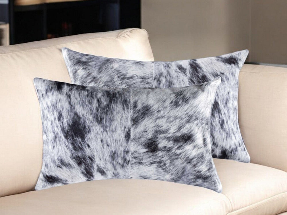 Set of Two 12" X 20" Black and White Cowhide Throw Pillow - Homeroots