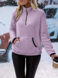 Half Zip Long Sleeve Furry Sweatshirt - Trendsi - Flyclothing LLC