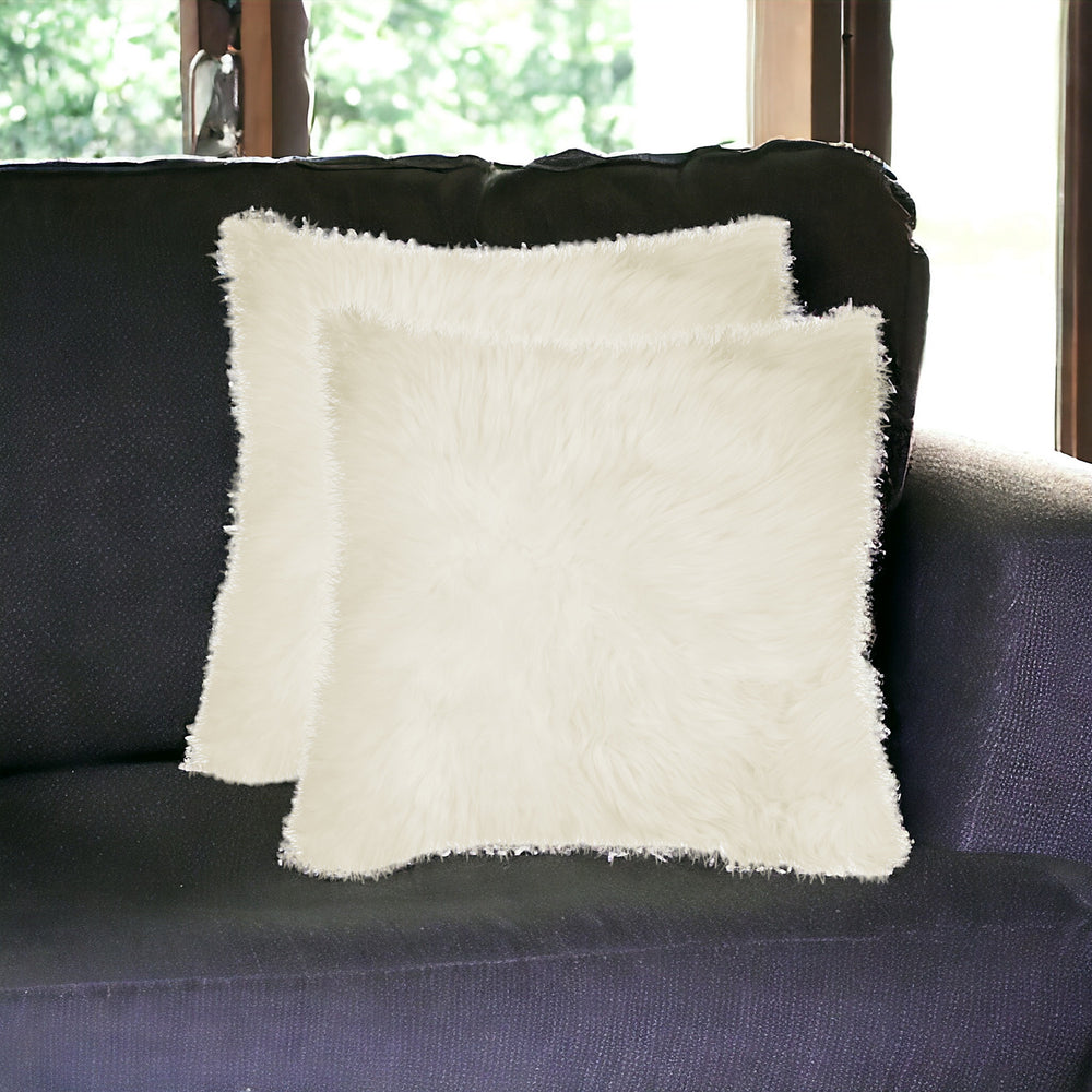 Set of Two 18" Natural Sheepskin Throw Pillows - Homeroots