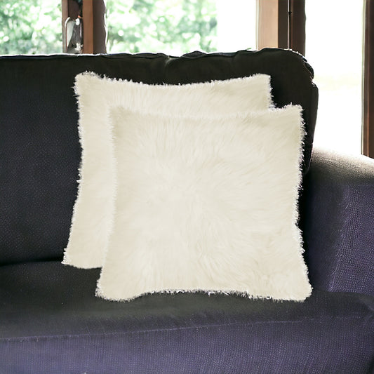 Set of Two 18" Natural Sheepskin Throw Pillows - Homeroots