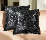 Set of Two 18" Black and Silver Cowhide Throw Pillow - Homeroots