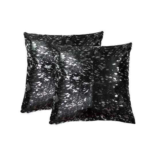 Set of Two 18" Black and Silver Cowhide Throw Pillow - Homeroots
